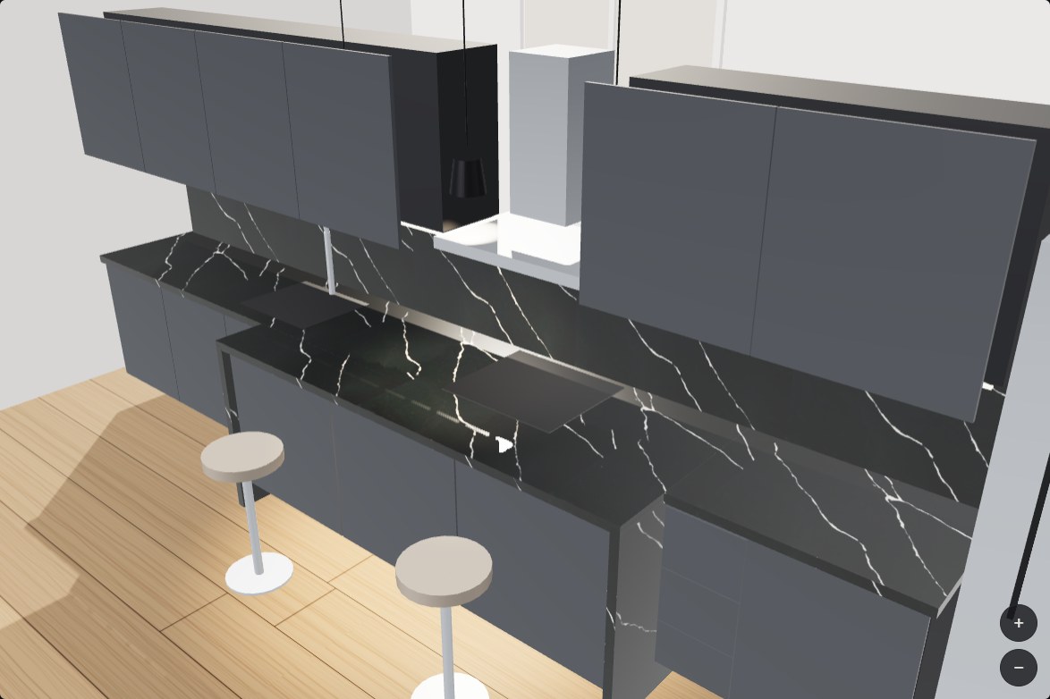 Nero Marquina worktop on a realistic 3D kitchen island